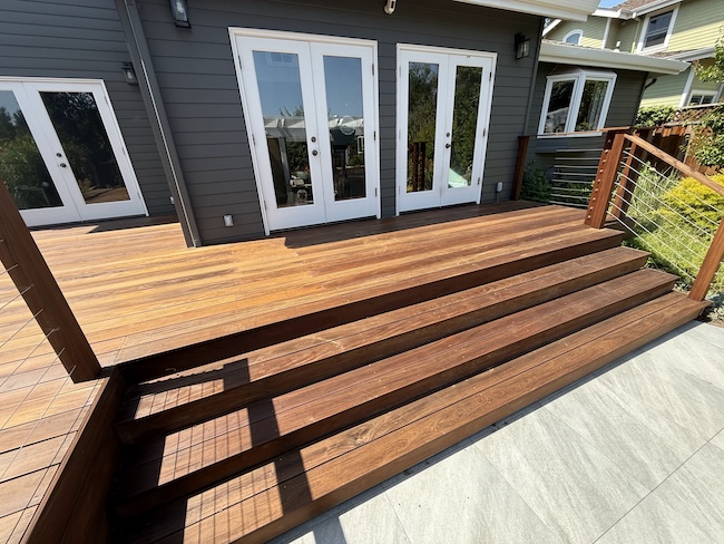 IPE hardwood deck in Downtown Los Gatos after light sanding and application of penetrating IPE oil