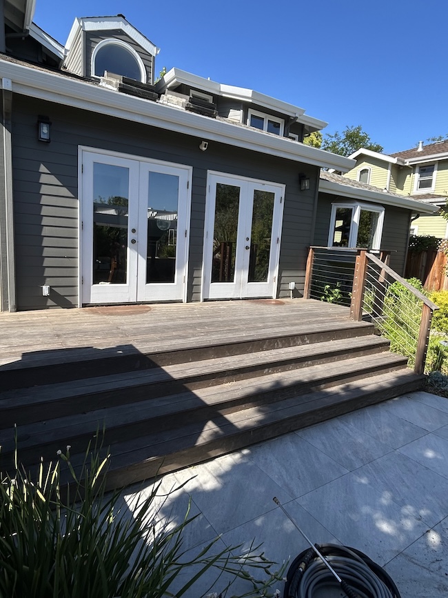 Faded IPE hardwood deck in Downtown Los Gatos before sanding and refinishing