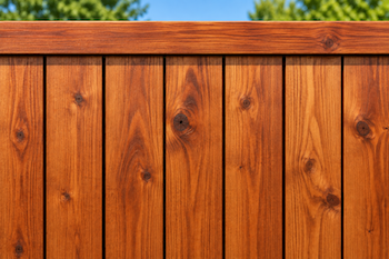 Newly stained wood fence showing its natural color and grain