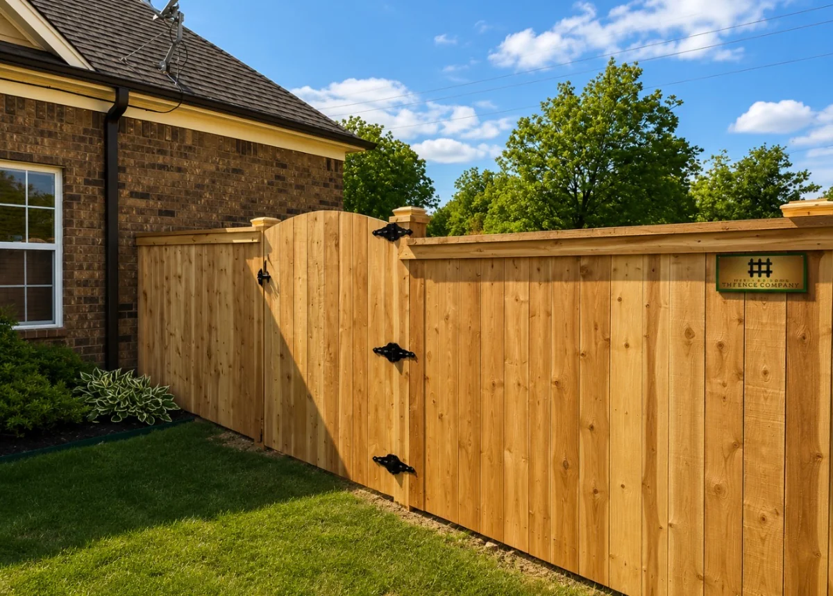 New wood fence being sealed with a brush to protect against weathering