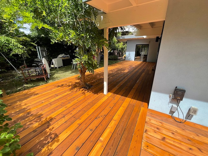Cedar deck in Palo Alto after sanding and professional staining