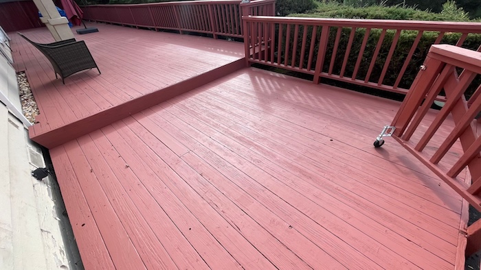 Redwood deck in Saratoga after sanding and two coats of solid-color deck stain