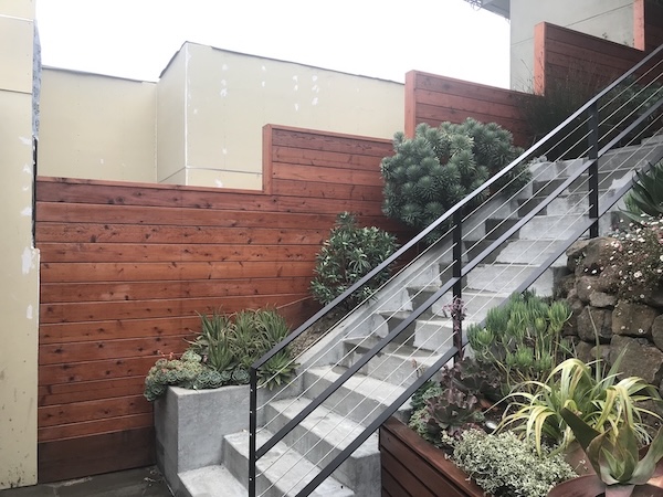 Restored horizontal wood fence in San Francisco after professional staining and sealing