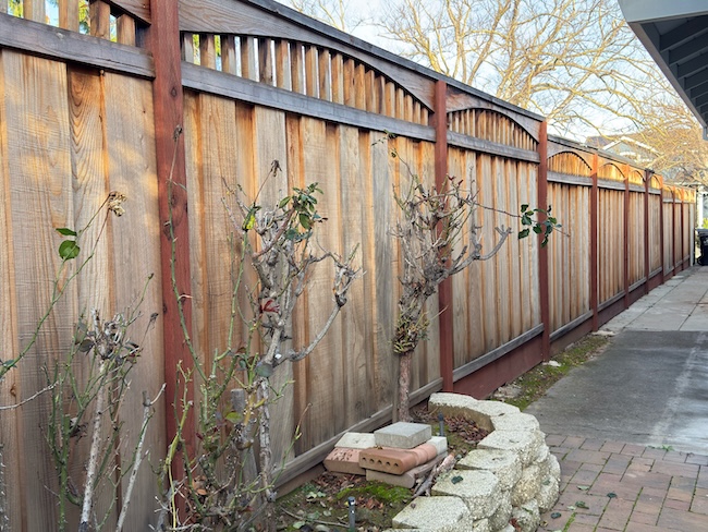 Weathered side yard wood fence in San Mateo before professional refinishing